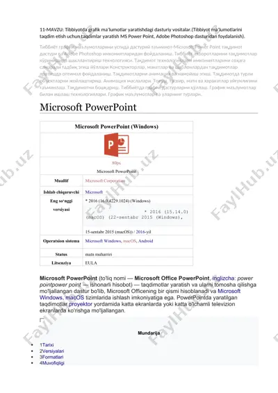 tibbiyotda grafik ma’lumotlar yaratishdagi dasturiy vositalar — DOCX