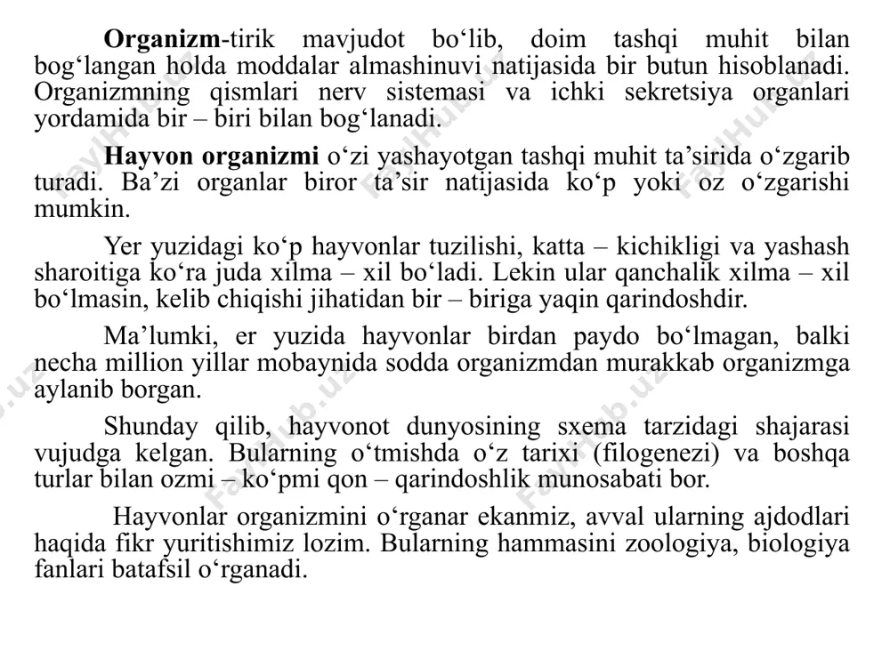 ing tana tuzilishi yaxshi o‘rganilmagan bo‘lsa ham, veterinariyaning dastlabki belgilari ko‘rina boshlagan. dinning taraqqiy etishi natijasida odam jasadini yorish man qilinishi anatomiya fanini rivojlantirishda katta qiyinchiliklar tug‘dirdi. shundan so‘ng gretsiya vrachlari hayvonlar tanasini yorib o‘rgana boshladilar. qadimgi yunon tabibi, faylasufi gippokrat (eramizdan oldingi 460 – 377 yillar) va uning shogirdlari skelet hamda ichki organlar to‘g‘risida ishonchli dalillar to‘pladilar, lekin organlarning funksiyasi haqida etarlicha ma’lumotga ega bo‘lmadilar. anatomiya fanining rivojlanishida qadimiy yuonistonning yirik olimi va faylasufi aristotel (384 - 322) katta rol o‘ynagan. u 50 ga yaqin hayvon turini solishtirib, ularning tashqi tuzilishini o‘rgandi, ilmiy asosda klassifikatsiyaladi. butun hayvonot dunyosini umurtqali va umurtqasizlar, tirik tug‘uvchilar, tuxum qo‘yuvchilar turkumiga bo‘ldi. aristotel qon tomirlari suyaklarni oziqlantiruvchi manba ekanligini, nervlarning paylardan farqini, yurak bilan qon tomirlarining o‘zaro munosabatini va boshqalarni aniqladi. shu davrda gerofil hayvon va odam anatomiyasini o‘rganib, o‘pka arteriyasini topdi, til osti suyagini, ko‘zning tuzilishini, miya qorinchalarini izohlab berdi. nerv sistemasining markazi …