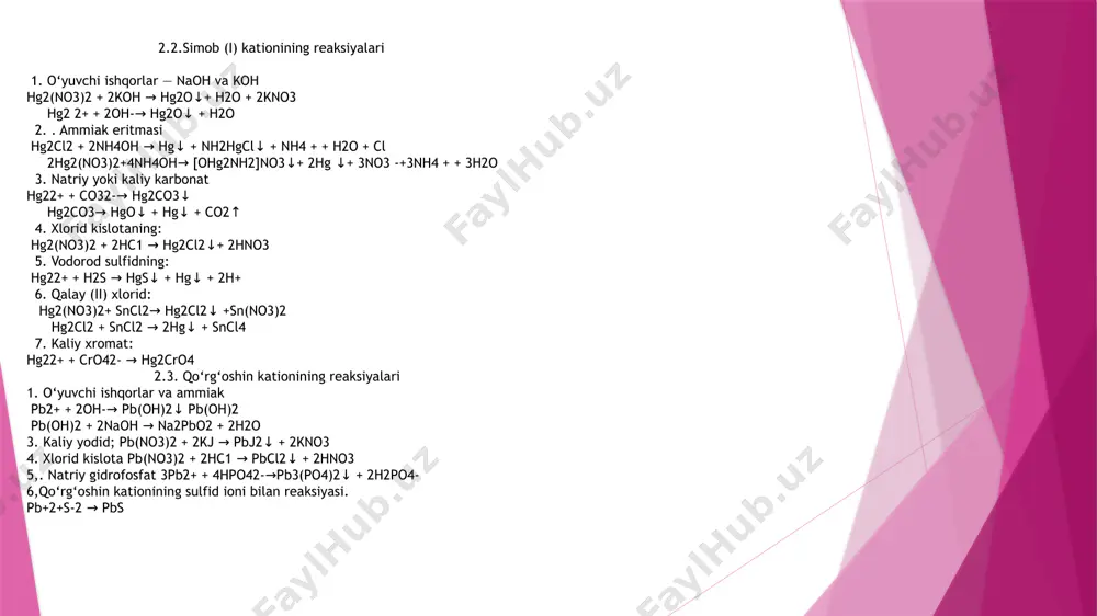 ii analitik guruh kationlarining umumiy tavsifi va guruh reagent ta’siri - Page 4