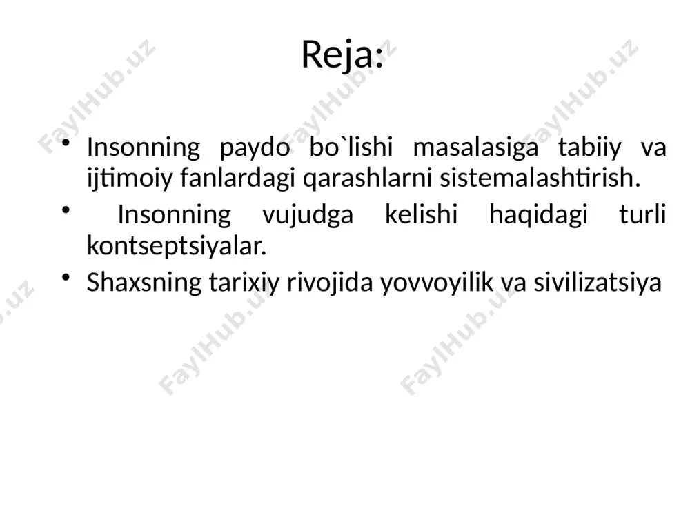 ҳақида фикр юритади. ҳаёт турли даврларда ва коинотнинг ёки галлактиканинг турли қисмларида бир ёки бир неча марта вужудга келган бўлиши мумкин панспермия концепцияси коинот яқин космос қуёш экология тектонизм сейсмизм вулканизм табиий атом рекаторлари экологик адоптация мутация метислашув ва генлар дрейфи табиий танланиш хромосомалар миқдорининг камайиши антропосоциогенез image1.png /docprops/thumbnail.jpeg