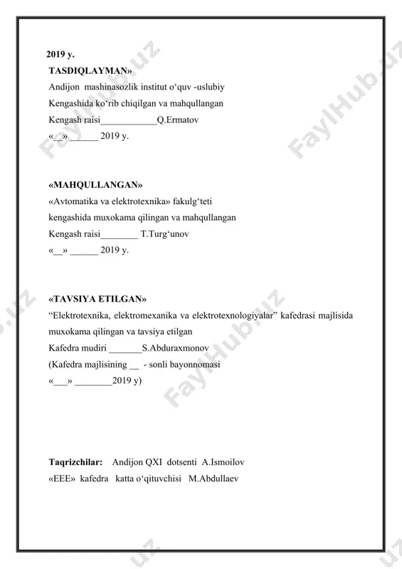 k taraqqiyot tobora keng yoyilmoqda, iqtisodiyotimiz jadallik bilan rivojlanmoqda, yirik ko‘lamli kompleks ijtimoiy –iqtisodiy dasturlar amalga oshirilmoqda, axoli turmush tarzini yuqori darajalarga ko‘tarish,xamda yangi kishi tarbiyalashning muxim masalalari xal etilmoqda . mamlakatimiz oldida turgan ulkan iqtisodiy vazifalarni amalga oshirishni elektr energiyasiz tasavvur qilish qiyin. shuning uchun xam tahkidlab o‘tilganidek , elektr xosil qilishni 2020 yilga borib 60 milliard kilovatt soatga etkazish mo‘ljallangan. shu jumladan, besh yillikda respublikamizda elektr energiya xosil qilishni taxminan 25-27 protsentga oshirish ko‘zda tutilgan. mahlumki, ishlab chiqarishni bir mahromda rivojlanishini asosiy sharoitlaridan biri xalq xo‘jaligini barcha soxalarida elektr energiyadan keng va xar tomonlama foydalanishdir. elektr energiyani qo‘llash ish unumini keskin oshiradi , axoliga maishiy xizmat ko‘rsatishni yaxshilaydi, ishlab chiqarish jarayonlarini avtomatlashtirishni tahminlaydi, shuningdek ishlab chiqarishga kompleks mexanizatsiyani yoyishga imkon beradi. elektrotexnika fanini rivojlantirishga rus olimlari va injenerlari v. v. petrov , p. l. shilling , e.x. lens, b.s . yakobi va p.n.yablochkovlar katta xissa qo‘shdilar. 1802 yilda …