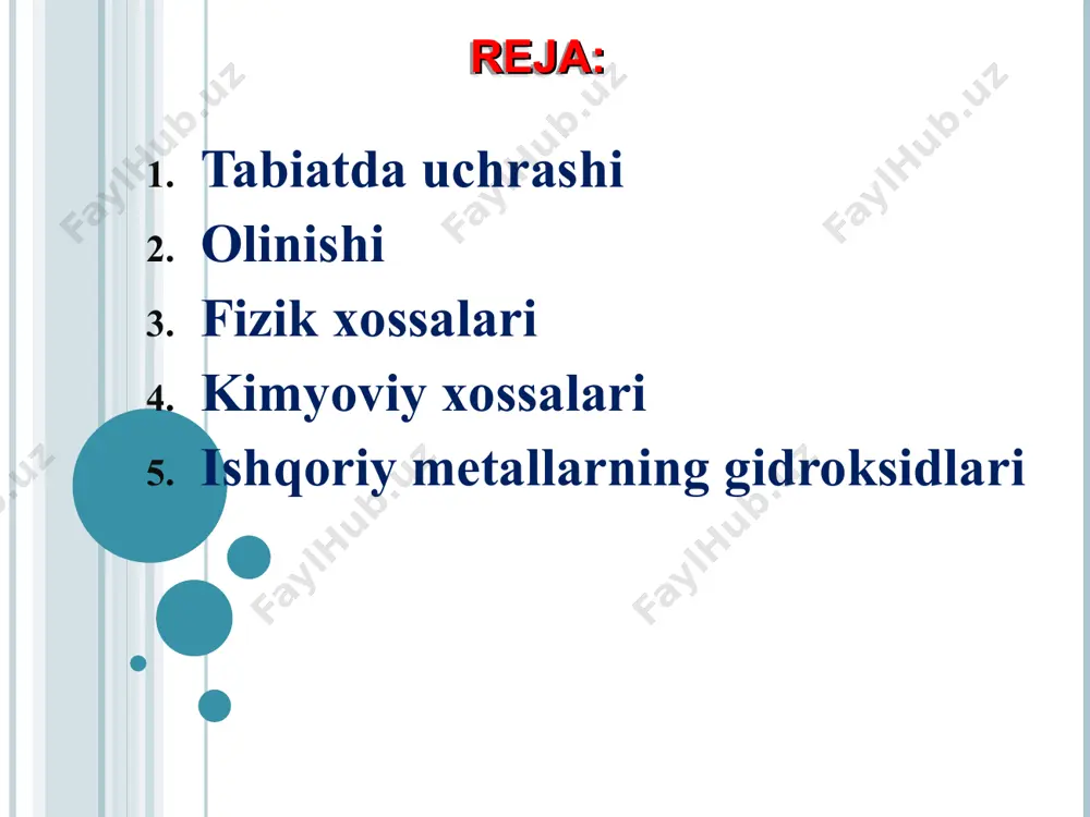 q rangga, kaliy-och binafsha rangga kiritadi. bu xususiyatdan ularning birikmalarini aniqlashda foydalaniladi. kimyoviy xossalari barcha ishqoriy metallar kabi natriy va kaliy kuchli qaytaruvchilardir. ular barcha metallmaslar bilan reaksiyaga kirishishadi. birikmalarida doimo +1 oksidlanish darajasini namoyon qiladi. natriy va kaliy kislorodda yonganda peroksidlar na2o2 va ko2 (yoki k2o4) hamda qo'shimchalar sifatida na2o, k2o hosil bo'ladi (toza oksidlar peroksidlarga metall qo'shib qizdirib olinadi): 2na + o2 — na2o2 na-o-o-na 4na + o2 — 2na2o na-o-na havoda natriy va kaliy tezda oksid qatlami bilan qoplanib qoladi. shuning uchun ularni kerosin ostida saqlanadi. natriy va kaliyning boshqa metallmaslar bilan ta'siridan tuzlar hosil bo'ladi: 2na + cl2 - 2nacl natriy xlorid 6k + n2 - 2k3n kaliy nitrid 2k + h2 - 2kh kaliy gidrid natriy va kaliyning oltingugurt bilan ta'sirlashuvidan m2sn tarkibli sulfidlar olinadi. 2na + s - na2s natriy sulfid 2na + 2s - na2s2 natriy disulfid 2k + 5s — k2s5 kaliy …