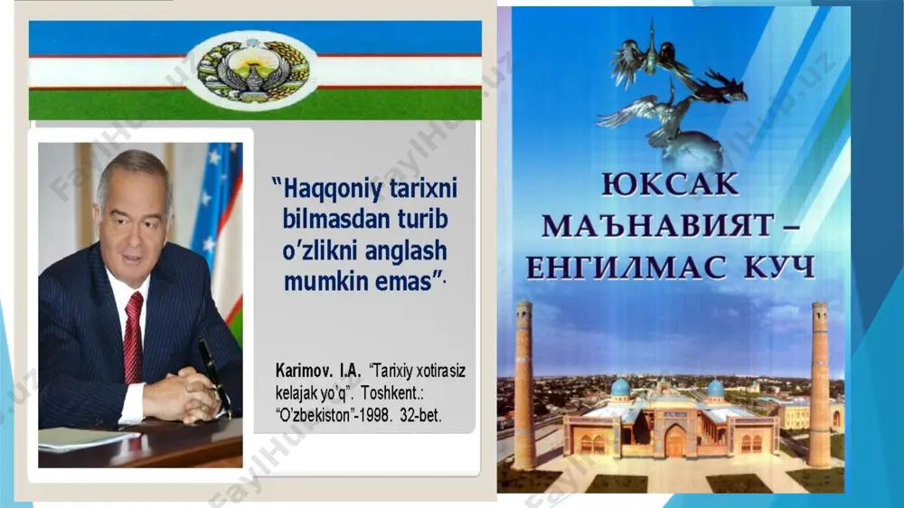 a ijtimoiy yo‘naltirilgan bozor iqtisodiyotini yuzaga keltirishga qaratilgan o‘tish davrining dastlabki islohotlar jarayoniga ilk qadamlar qo‘yildi. demokratik an’analar asosida yangi davlat boshqaruv tizimi–qonun chiqaruvchi, ijro etuvchi va sud hokimiyati tashkil etildi, hamda fuqarolik jamiyati asoslari yaratildi, erkin bozor iqtisodiyotiga o‘tila boshlandi. uchinchi bosqich —2000–2010-yillar. 2000-yildan mamlakatda faol demokratik yangilanish va modernizatsiyalash jarayonlari kuzatildi. shu davrdan asosiy vazifasi qilib kuchli davlatdan –kuchli fuqarolik jamiyatiga bosqichma- bosqich o‘tish vazifasi qo‘yildi. to‘rtinchi bosqich— 2010–2016-yillar. 2010-yildan demokratik islohotlar va mamlakatni modernizatsiyalash jarayonini yanada chuqurlashtirish masalasi ilgari surildi. uning boshlanishi o‘zbekistonning birinchi prezidenti islom karimov tomonidan mamlakatda fuqarolik jamiyatini shakllantirish va demokratik islohotlarni yanada chuqurlashtirish konsepsiyasining ishlab chiqilishi bilan bog‘liqdir. bu davr davlat hokimiyati va boshqaruvini yanada demokratlashtirish, sud-huquq tizimi,axborotlashtirish sohasini isloh etish, so‘zerkinligini ta’minlash, saylov qonunchiligini takomillashtirish, demokratik bozor islohotlarini chuqurlashtirishga qaratilganligi bilan xarakterlanadi. 2017-yildan keyingi yillar— «o‘zbеkiston taraqqiyotining yangi bosqichga ko‘tarilishi». bu davr tarixi 2016-yil dekabr oyida saylangan o‘zbekiston prezidenti shavkat mirziyoyevning strategik …
