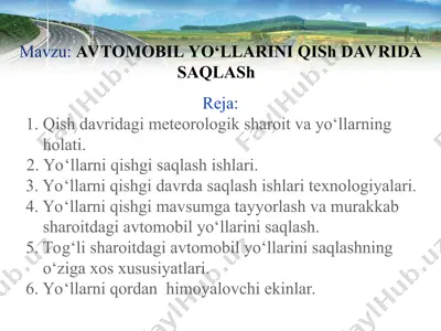 avtomobil yo‘llarini qish davrida saqlash — PPT