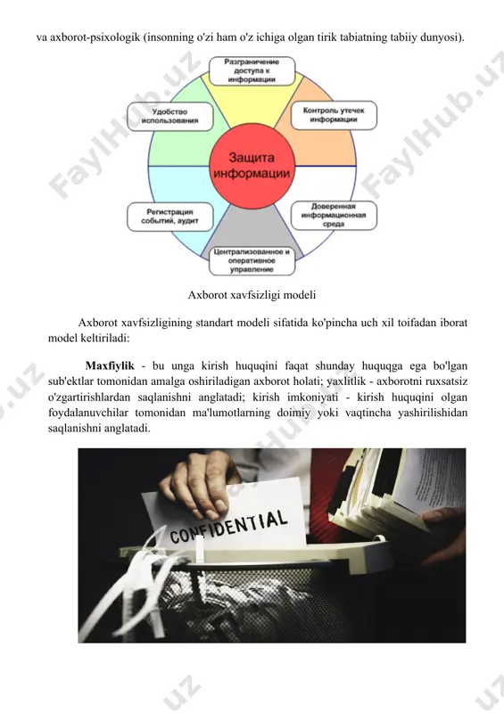 inoti va texnik vositalari. har qanday ob'ektning xavfsizligini amalga oshirish vazifasi - bu xbt (ma'lumotlar xavfsizligi tizimi) ni qurish. axbtni shakllantirish va samarali ishlashi uchun sizga quyidagilar kerak: ushbu muhofaza qilinadigan ob'ektga xos bo'lgan axborotni muhofaza qilish bo'yicha talablarni aniqlash; xalqaro va milliy qonunchilik talablarini hisobga olish; bunday tizimlarni yaratish uchun mavjud amaliyotlardan (metodikalar, standartlar) foydalanish; tizimni tatbiq etish va qo'llab-quvvatlash uchun mas'ul bo'lgan bo'limlarni aniqlash; xizmat sirlari - davlat organlari va mahalliy o'zini o'zi boshqarish organlarida faqat qonuniy asoslarda va o'zlarining rasmiy vakolatlarini o'z vakillari tomonidan bajarilishi tufayli ma'lum bo'lgan qonun bilan himoyalangan maxfiy ma'lumotlar, shuningdek davlat organlari faoliyati to'g'risidagi rasmiy ma'lumotlar, kirish huquqlari federal qonun bilan yoki rasmiy ehtiyoj tufayli cheklangan. rossiya federatsiyasining amaldagi qonunchiligida "rasmiy sir" tushunchasining aniq ta'rifi mavjud emas. rasmiy sirlar rossiya federatsiyasi fuqarolik qonunchiligiga binoan fuqarolik huquqlarining ob'ektlaridan biridir. xizmat sirlarini himoya qilish tartibi odatda tijorat sirlarini himoya qilish rejimiga o'xshaydi. ba'zi hollarda qonunda …