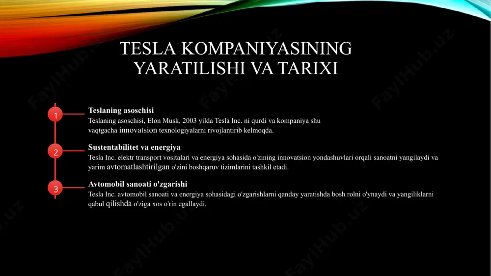 rixi asoslar tesla inc. ishlab chiqarish jarayonining boshlanishi, elon mask tomonidan tashkil etilgan va kompaniyaning o'ziga xos tarixiy yondoshmalari mavjud. texnologiyalar tesla inc. ishlab chiqarish jarayonida qulay elektr transport vositalari uchun innovatsion texnologiyalar va yuqori sifatli batareya tizimlari ishlatiladi. energiya tovarlari kompaniya o'zining ishlab chiqarish jarayonida energiya oqimini muhofaza qilishga katta e'tibor beradi va energiya tovarlarini sifatli va qulay yaratishga intiladi. sifatli ishlab chiqarish tesla inc. ishlab chiqarish jarayoni joriy sanoatning sifatli va ekologik rivojlanishiga katta ta'sir ko'rsatadi va texnologik innovatsiyalarni o'z ichiga oladi. tashkiliy tuzilma “biznesni boshlash va rivojlantirish ham shunchalik ko'pyangilik, haydash va haqidasifatida uning ortida turgan odamlarning qat'iyatiular sotadigan mahsulot." - ilon mask tesla tashkilotning funktsional shakliga egakuchli mashq qilish imkonini beruvchi tuzilmabiznesni nazorat qilish (meyer, 2016,"tuzilishi"). turli xil funktsionalbo'limlar - inson resurslari, biznesrivojlanish, muhandislik, jarayonlar vaavtopilot, ishlab chiqarish, dizayn orqali,global savdo va xizmatlar (yon panelga qarang).ushbu tuzilma orqali tesla qila oladiyangisini amalga oshirish qobiliyatini maksimal darajada …