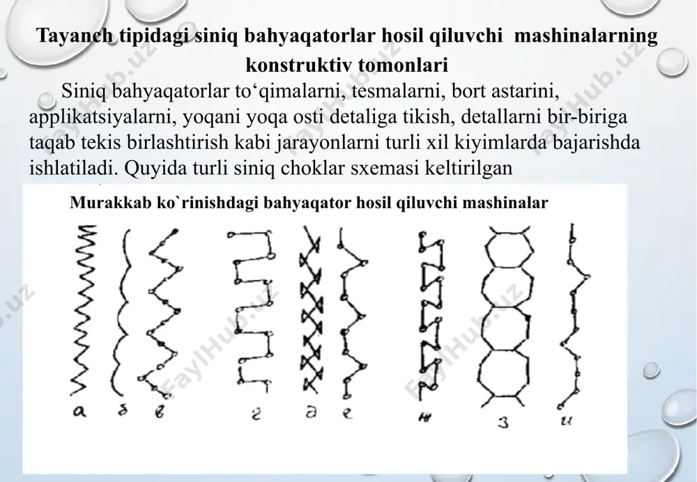 q qiladi. igna mashina platformasi bo‘ylab tebranma harakat qilgani uchun 44 mokining diametri 43 mm-gacha oshirilgan. 75 sinf mashinasi 26-a sinf mashinasi asosida yaratilgan bo‘lib, u 26-a sinf mashinasidan ignani tebranma xarakat uzeli va buyumni gorizontal bo‘ylab surish uzellari bilan farq qiladi. image2.png image4.wmf image3.png oleobject1.bin image5.wmf oleobject2.bin image6.wmf oleobject3.bin image1.png /docprops/thumbnail.jpeg