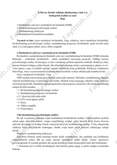 kasbiy tadbiqiy jihatlarning o’zini o’zi boshqarish usullari — DOCX