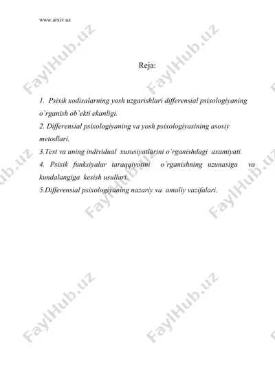 differensial psixologiyaning predmeti — DOC