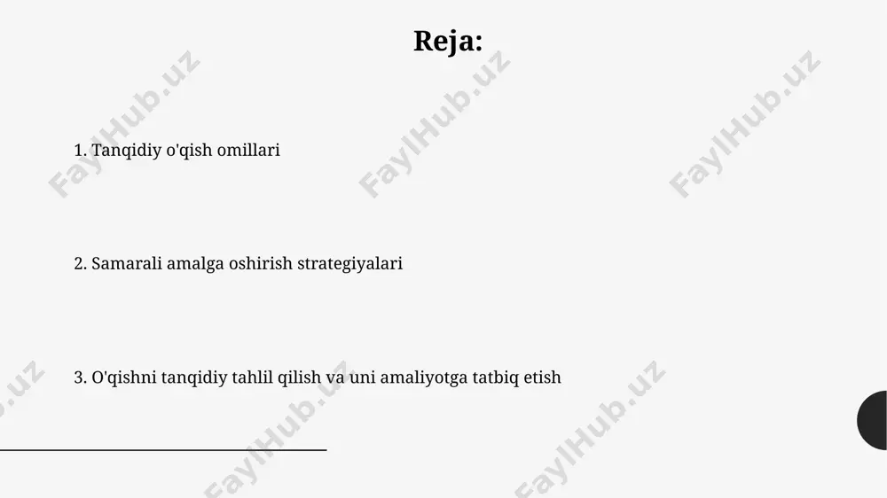 amchi fikrlar) haqida chuqur ma'lumotga ega bo'linadi. baholash va sintez baholash va sintez baholashda noto'g'ri fikrlash usullari, masalan, 7 ta asosiy xatolik turlari (ad hominem, appeal to emotion va h.k.) aniqlanadi. sintezda esa manbalar orasidagi ziddiyatlarni hal qilish uchun 4 xil yondashuv qo'llaniladi. e'tiboringiz uchun rahmat @taqdimot_robot image1.jpg image2.jpg image3.jpg image4.jpg image5.jpg image6.jpg image7.jpg