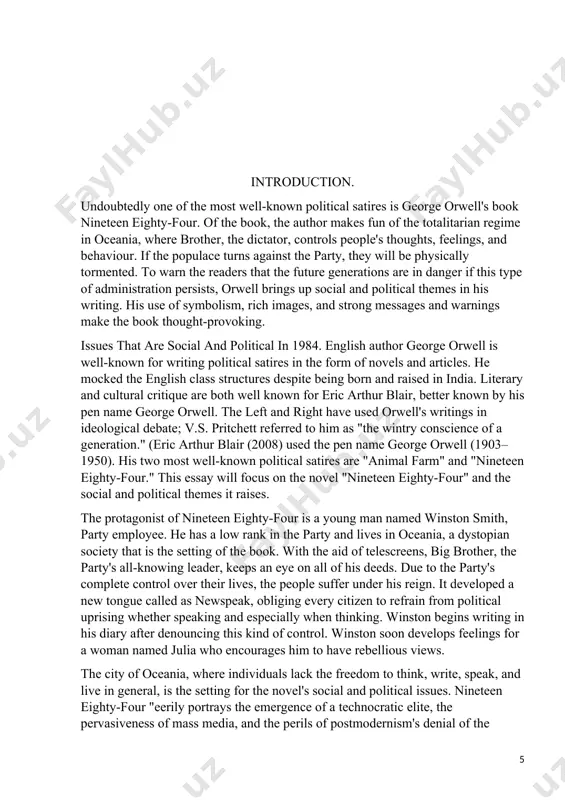 e allegory animal farm by george orwell, in which a bunch of pigs stage an uprising against their human farmer. the farm animals' ascent to power was facilitated by the russian revolution. educate: through dystopian literature, humanity can be made aware of the risks posed by the current social and political order. in the dystopian future nation of gilead, the handmaid's tale by margaret atwood, published in 1985, takes place. it issues a warning about repressive patriarchy. opinion: dystopian fiction may reflect the author's values. the time machine, written by h.g. wells in 1895, is one work that exhibits wells' socialist leanings. the plot centres on a scientist from victorian england who constructs a time machine and discovers the drawbacks of a capitalist society. 20 cases of dystopian literature the following are a few of the top dystopian literature examples: 1. 1984: the world is totally governed in george orwell's …