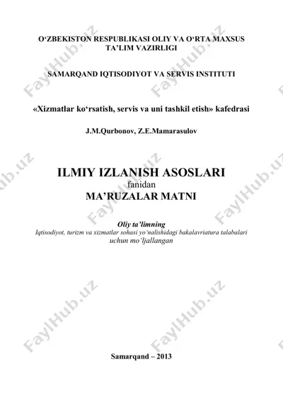 ilmiy izlanish asoslari fanidan ma'ruzalar matni — PDF
