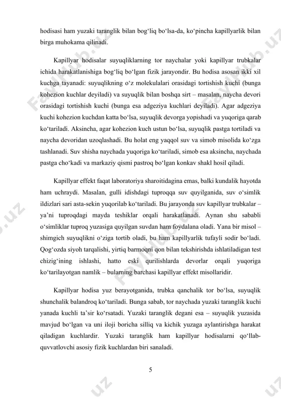 effektni o‘rganishda yana bir muhim jihat – bu hodisaning vaqt o‘tishi bilan qanday kechishi. suyuqlik tezda kapillyar naychaga kiradi, keyin esa muvozanat holatiga yetib boradi. har doim ham suyuqlik to‘liq ko‘tarilavermaydi – u ma’lum balandlikka chiqqach, ichki kuchlar va og‘irlik kuchi muvozanatga keladi. bu muvozanat holati juda muhim, ayniqsa suyuqliklar harakati nazorat qilinadigan sohalarda – masalan, tibbiyotda yoki muhandislikda. kapillyar hodisalar faqat suyuqliklarda emas, ayrim hollarda gazlarda ham ko‘rinish beradi. misol uchun, havo tor naychalardan o‘tishda qattiq sirt bilan bo‘lgan o‘zaro ta’sir tufayli gaz molekulalari sekinroq harakatlanadi. bu holat vakuumli texnologiyalarda yoki mikrokanallar bilan ishlaydigan qurilmalarda ahamiyatli bo‘ladi. biologiyada esa kapillyar hodisa hayotiy jarayonlarning ajralmas qismi hisoblanadi. inson qon aylanish tizimida, ayniqsa eng mayda qon tomirlari – kapillyarlarda qonning harakatlanishi bu hodisaga bog‘liq. garchi yurak bosimi asosiy rol o‘ynasa-da, kapillyarlardagi suyuqlik almashinuvi – ya’ni kislorod va oziq moddalarning to‘qimalarga yetkazilishi, kapillyar devorlar orqali suyuqliklarning o‘tishi fizik asosga ega. shu sababli …