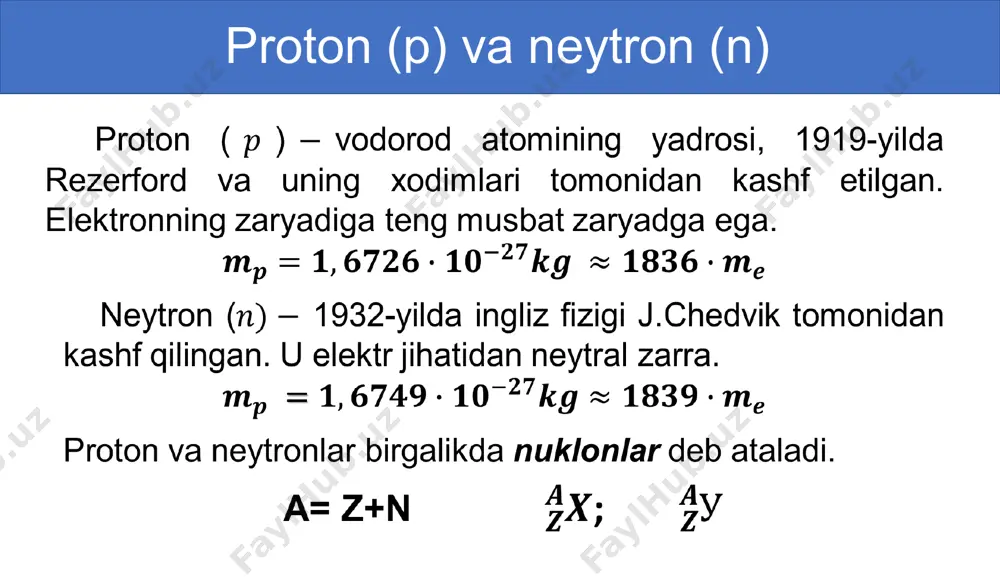 atom yadrosining tarkibi. bog‘lanish energiyasi. massa defekti. - Page 3