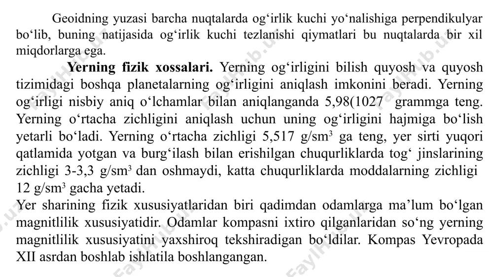 bazaltlar – vulqon otqindilarining mahsulotlari bo‘lib, lavaning qotishi natijasida hosil bo‘ladi. bazalt qatlamining qalinligi materiklarda 40 km gacha yetadi. okeanlarda cho‘kindi qatlamning ostidan 5 km dan oshmaydigan qalinlikda yotadi. litosferadan pastda 900 km gacha chuqurlikda yuqori mantiya, 2900 km gacha chuqurlikda quyi mantiya joylashgan. undan quyida 6371 km gacha yerning tashqi va ichki yadrosi joylashgan. yer qobig‘ining bosimi va harorati qatlam sharoitida neft, gaz va suv doimiy ravishda bosim ostida bo‘ladi. bu bosim qatlam bosimi deb ataladi. qatlam energiyasining zahirasi, qatlam sharoitidagi neft va gazning hossalari qatlam bosimiga bog‘liq bo‘lib, bu bosimning kattaligi mahsuldor qatlamning joylashish chuqurligi va uning ustki qismidagi tog‘ jinslari tarkibi, tektonik kuchlar, harorat va shu uyumda sodir bo‘ladigan kimyoviy jarayonlar mexanizmlari kabi omillarga bog‘liq. uyumda joylashgan neft va gazga tog‘ bosimi tog‘ jinslarining meneral tarkiblari orqali o‘zatiladi. suyuqlik va gazlarni o‘tkazmaydigan bekituvchi tog‘ jinslari qatlamda anomal tog‘ bosimini hosil qiladi va bu bosim miqdori bo‘yicha gidrostatik …