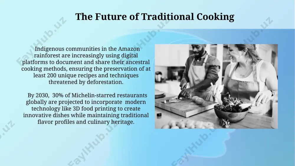 10 distinct cooking methods, including simmering (nimono), grilling (yakimono), and steaming (mushimono), showcasing seasonal ingredients and meticulous presentation. peruvian cuisine boasts a sophisticated layering of techniques, including "adobo" (marinating in achiote paste), "anticuchos" (grilled skewers), and "pachamanca" (earth oven cooking), showcasing the diverse geography and andean heritage. family recipes: passing down traditions across 5 generations, a japanese family in kyoto has meticulously maintained a 150-year-old recipe for pickled ginger (beni shoga), a critical component in their 20 unique sushi variations, each with precise measurements and fermentation times. a study in 2018 revealed that 85% of italian families in the region of emilia-romagna still rely on grandmother's handwritten recipe books for their pasta dishes, showcasing the preservation of over 500-year-old techniques & ingredients. thank you for your attention @taqdimot_robot image2.jpg image3.jpg image4.jpg image5.jpg image6.jpg image7.jpg image8.jpg image9.jpg image10.jpg image11.jpg image12.jpg image13.jpg image14.jpg image15.jpg image16.jpg image17.jpg image18.jpg image1.png