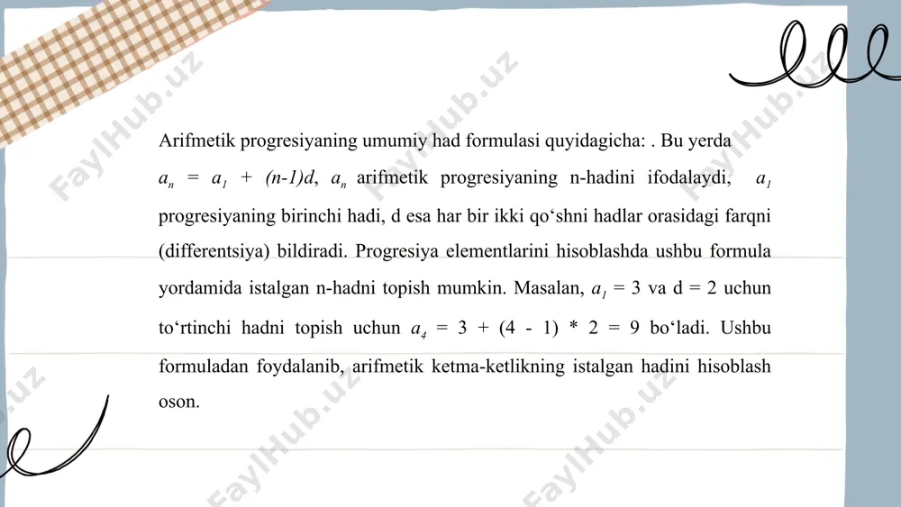 arifmetik progresiyaning datlabki n ta hadining yig'indisi - Page 4