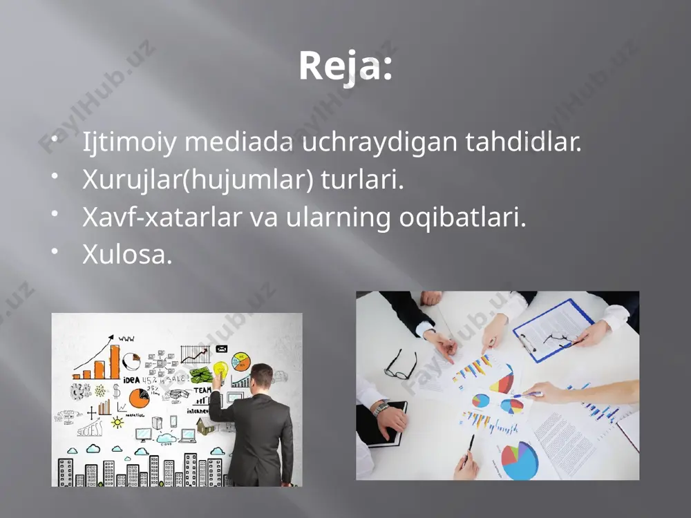 noto‘g‘ri qarorlar qabul qilinishiga sabab bo‘ladi. moliyaviy hujumlar: soxta sovrinlar, aksiyalar yoki "tez pul ishlash" takliflari orqali foydalanuvchilar moliyaviy aldovga uchraydi. psixologik hujumlar: kiberbulling: onlayn tahqir, haqorat, masxara qilish, sharmanda qilish kabi holatlar. ayniqsa o‘smirlar va ayollar orasida keng tarqalgan. do‘stlik niqobi ostida yaqinlashish: firibgarlar ijtimoiy tarmoqlarda do‘stlik qilib, keyinchalik foydalanuvchiga bosim o‘tkazadi yoki aldab ma’lumot oladi. botlar va avtomatlashtirilgan hujumlar: maxsus dastur orqali minglab yolg‘on xabarlar, reklamalar yoki zararli linklar avtomatik tarqatiladi. bu ijtimoiy tarmoq muhitini buza oladi. ruhiy salomatlikka ta’siri kiberbulling, tanqidlar yoki bosimlar odamda stress, depressiya va o‘ziga ishonchsizlikni keltirib chiqaradi. doimiy ravishda boshqalarning "mukammal hayoti"ni ko‘rish hasad, tushkunlik va yolg‘izlik hissini kuchaytiradi. 3. xavf-xatar va ularning oqibatlari. obro‘ va shaxsiy hayotga putur yetkazish soxta ma’lumotlar yoki noto‘g‘ri kontekstda tarqatilgan postlar insonning obro‘sini tushiradi. shaxsiy rasm va videolar tarqalib ketishi sharmandalik va ijtimoiy muammolarga sabab bo‘ladi. moliyaviy yo‘qotishlar aldovlar, fishing xabarlari yoki firibgarlar sabab katta miqdorda pul …