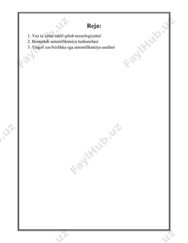 imlar davlat xavfsizligi, jamoat joylarini monitoring qilish va tijorat maqsadlarida keng qo‘llaniladi. **yuzni aniqlashda amal qiladigan protokollar:** iso/iec jtc 1/sc 37 standart komiteti biometrik va yuzni tanish texnologiyalari bo‘yicha xalqaro standartlarni ishlab chiqaradi. fidos (fast identity online) texnologiyalari, masalan, yuz orqali autentifikatsiyani amalga oshirishda xavfsizlikni oshirishga yordam beradi. **yuzni tahlil qilish uchun ma’lumotlarning xavfsizligi:** yuzni tahlil qilish texnologiyalaridan foydalanishda shaxsiy ma’lumotlar xavfsizligi muhim rol o‘ynaydi. gdpr (general data protection regulation) kabi normativ huquqiy hujjatlar evropada shaxsiy ma’lumotlarni himoya qilish va ularni boshqarish uchun aniq qoidalarni belgilaydi. 2020 yilga kelib, jahonning 100 dan ortiq mamlakatlari shaxsiy ma’lumotlarni himoya qilishga oid qonunchilikni qabul qilgan. **yuzni tahlil qilish va sun’iy intellekt:** sun’iy intellekt algoritmlarining rivojlanishi yuzni tahlil qilish texnologiyalarini yanada kuchaytirdi. mashina o‘rganish usullari va algoritmlarining rivojlanishi inson yuzining eng mayda detallarini tahlil qilish imkonini beradi, bu orqali bir xil yoki o‘xshash yuzlarni ajratib olish mumkin. ibm va google kabi kompaniyalar ushbu sohada …