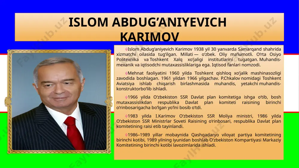 xalqaro muammolar yuzasidan fikr almashildi oqo'rda qarorgohida o'zbekiston respublikasi prezidenti shavkat mirziyoyevni rasmiy kutib olish marosimi bo'ldi. oliy martabali mehmon sharafiga faxriy qorovul saf tortdi. o'zbekiston va qozog'iston davlat madhiyalari yangradi. prezidentlar shavkat mirziyoyev va nursulton nazarboyev faxriy qorovul safi oldidan o'tdilar. shavkat mirziyoyev mamlakatlarimiz o'rtasidagi yaxshi qo'shnichilik va hamkorlik munosabatlari tobora mustahkamlanib borayotganini ta'kidladi. shavkat mirziyoyevning tojikistonga davlat tashrifi o‘zbekiston prezidenti shavkat mirziyoyev tojikiston respublikasi prezidenti imomali rahmonning taklifiga binoan davlat tashrifi bilan dushanbe shahrida bo‘lib turibdi. tashrifning asosiy voqealari dushanbe shahridagi millat qasrida bo‘lib o‘tdi. o‘zbekiston prezidenti shavkat mirziyoyevni rasmiy kutib olish marosimi bo‘lib o‘tdi. oliy martabali mehmon sharafiga faxriy qorovul saf tortdi. prezidentlar – shavkat mirziyoyev va imomali rahmon shohsupaga ko‘tarildilar. o‘zbekiston va tojikiston davlat madhiyalari yangradi. prezidentlar faxriy qorovul safi oldidan o‘tdilar. shavkat mirziyoyevning qirgʻizistonga davlat tashrifi oʻzbekiston prezidenti shavkat mirziyoyev 5-6 sentyabr kunlari qirgʻizistonga davlat tashrifini amalga oshirdi. ikki davlat yetakchilari bu uchrashuv asnosida oʻzbek …
