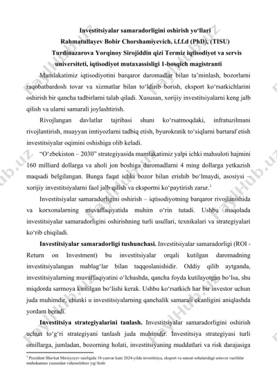 investitsiyalar samaradorligini oshirish yo‘llari — DOCX