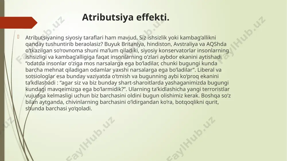 adi. agressiv xulq-atvor xususidagi yana bir nuqtai nazar l. berkovichning ijtimoiy bilish nazariyasida bayon qilingan.unga ko‘ra, maqsadga yo‘naltirilgan faoliyat davomida vujudga keladigan to‘siq shaxsda agressiv xatti-harakatlarni hosil qiladi. nihoyat, agressiv xulq-atvorning kelib chiqish sabablari haqidagi eng zamonaviy nuqtai nazar bilishning kognitiv nazariyasi bilan bog‘liq holda ifodalanadi. bu konsepsiyada agressiv harakatlar quyidagi jarayonlarning natijalari sifatidaba holanadi: d.bassning fikricha, agressiv harakatlarni uchta shkalaga asoslangan holda tasvirlash mumkin: 1)jismoniy 2)verbal, faol 3)sust va to‘g‘ri 4)egri. agressiya tipi misollar jismoniy-aktiv-to‘g‘ri odamni sovuq qurol bilan jarohatlash, uni kaltaklash va o‘qotar qurol bilan yaralash jismoniy-aktiv-egri qopqon-minalarni qo‘yish; yollanma qotil bilan dushmanini yo4q qilish uchun til biriktirish jismoniy-passiv-tog‘ri odamning maqsadga erishishiga yoki istagan faoliyati bilan shug'ullanishiga (masaian, o‘tirib o'tkaziladigan namoyish) jismonan уо‘1 qo^maslikka harakat qilish jismoniy-aktiv-egri zarur vazifalarni bajarishdan bosh tortish (masaian, o4irib o4kaziladigan namoyish paytida hududni bo'shatib qo'yishdan bosh tortish) verbal-aktiv tobg‘ri so‘z bilan haqoratlash yoki boshqa odamni kamsitish verbal-aktiv-egri boshqa odamga tuhmat qilish yoki u …