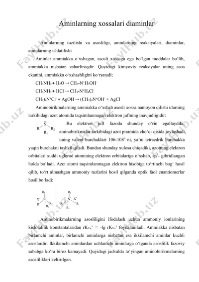 aminlarning xossalari diaminlar — DOCX