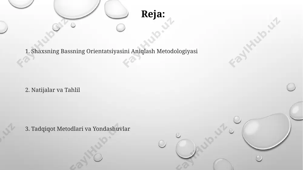 i namunalar bilan solishtirganda sezilarli farqni ko'rsatadi. ma'lumotlarni yig'ish va tahlil qilish tahlil natijalari shuni ko'rsatdiki, 3 ta asosiy omil – ijtimoiy munosabatlar, shaxsiy tajriba va atrof-muhit ta'siri – odamning bassning orientatsiyasini aniqlashda muhim rol o'ynaydi. ma'lumotlarni yig'ish uchun 150 nafar ishtirokchidan iborat namunaviy guruh, toshkent va samarqand shaharlaridan tanlab olinib, psixometrik testlar va 5 ball shkalasi bo'yicha so'rovnomalar orqali ma'lumotlar yig'ildi. yig'ilgan ma'lumotlar spss statistik dasturi yordamida tahlil qilinib, korrelyatsion tahlil va faktor tahlili kabi usullar qo'llanildi; natijalar 0.05 ahamiyat darajasida baholandi. cheklashlar va kelajakdagi tadqiqotlar statistik tahlil usullaridan foydalanib, 10 ta farqli psixometrik shkalalarni solishtirish orqali, aniqroq va ishonchli natijalarga erishishga harakat qilinadi, ayniqsa farg'ona vodiysida. kelajakdagi tadqiqotlar, 5 yillik davr ichida, turli yosh guruhlari (18-65) orasida jinsiy va ijtimoiy-iqtisodiy omillarni hisobga olgan holda ma'lumotlarni tahlil qilishni o'z ichiga oladi. 200 dan ortiq ishtirokchi bilan o'tkazilgan dastlabki tadqiqotlar samarqand va toshkent shaharlarida aniq natijalarni ko'rsatdi, ammo kengroq geografik …