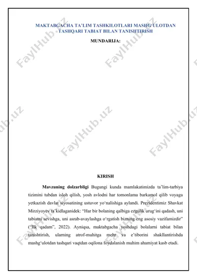 maktabgacha ta’lim tashkilotlari mashg‘ulotdan tashqari tabiat bilan tanishtirish — DOCX