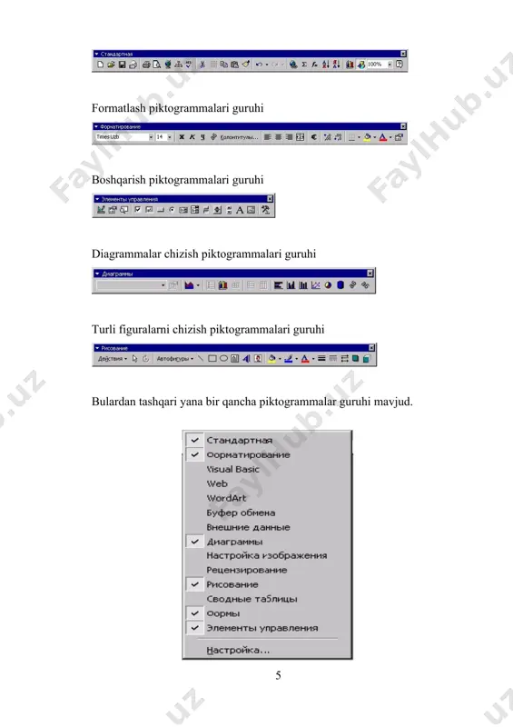 xceldan foydalanish uchun eng zarur imkoniyatlar bilan tanishamiz: · varaqlardan foydalanish. bu elektron jadvaldan foydalanishdagi boshlang‘ich tushunchalardan biri bo‘lib, unda qatorlar va ustunlar joylashadi. varaqlarga sarlavha qo‘yiladi. uni o‘zgartirish, yo‘qotish va yangi varaqni qo‘shish mumkin. · ma‘lumotlarni kiritish. odatda ikkinchi qadam bo‘lib, kataklarga turli ma‘lumotlarni kiritish tushuniladi. · ma‘lumotlarning ko‘rinishini o‘zgartirish. matn va sonlarga o‘ziga xos ko‘rinish berishni anglatadi. · formulalardan foydalanish. sonlar bilan ishlashda albatta ma‘lum xisoblarni bajarishga to‘g‘ri keladi. excelda murakkab formulalarni yozish yoki tayyor standart funktsiyalardan foydalanish imkoniyati mavjud. · grafik va diagrammalarni hosil qilish. jadvalga kiritilgan sonli ma‘lumotlarning diagrammalari va grafiklari hosil qilinadi. · rasmlarni qo‘shish. jadvallarni tushunarli va ko‘rgazmali ravishda tasvirlash uchun diagrammalar va rasmlar kiritiladi. shuningdek, berilganlarni tasvirlash uchun kartalardan ham foydalanish mumkin. · web-sahifalardan foydalanish. web-sahifalardagi berilganlarni olib ulardan foydalanish va ularga qayta ishlangan ma‘lumotlarni jo‘natish. · import qilish. boshqa elektron jadvallarda tayyorlangan ma‘lumotlarni qabul qilish va turli formatlarda yozish. · berilganlarni tahlil …