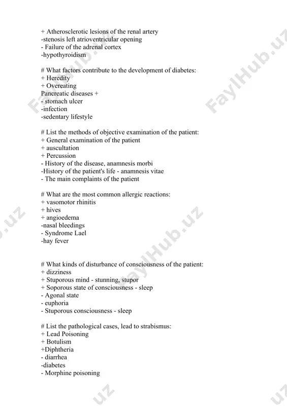 the main complaints in diseases of the gallbladder: + pain in the right upper quadrant + irradiation of pain in the shoulder blade, interscapular region * + bitter taste in the mouth - abdominal pain -diarrhea -heartburn # specify the main pathological conditions involving hemolytic jaundice: + addison-biermer + malaria + at intoxications (arsenic) - crohn's disease - cirrhosis of the liver - addison's disease # what are the main symptoms of hemolytic jaundice: + in the blood unconjugated bilirubin + features lemon yellow + bilirubin in urine is absent - itchy skin - bradycardia - increased conjugated bilirubin in the blood # list the main causes parenchymal jaundice: + mushroom poisoning +botkin's disease + drug intolerance -allergii -diseases addison-biermer -malaria # list the main causes of jaundice: + cancer of the pancreatic head + cancer faterova nipple + blockage of stone - infectious disease - drug intolerance - addison's …