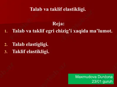 talab va taklif elastikligi — PPTX