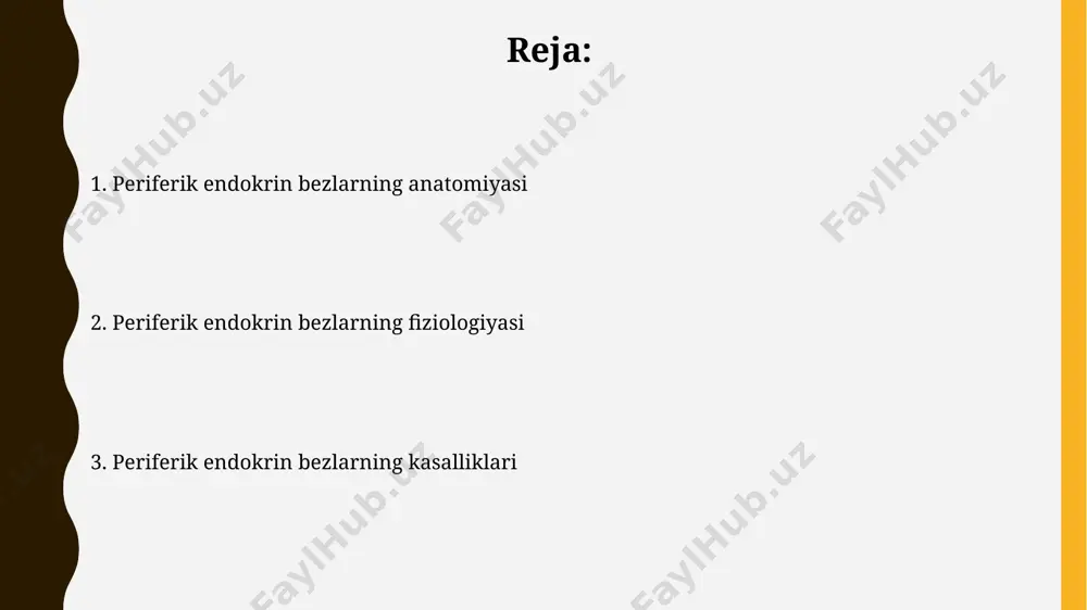 hissa qo'shadi, taxminan 15 yoshga kelib, uning funksiyasi sezilarli darajada kamayadi. timoz bezining atrofiyasi yoki disfunksiyasi immunitet tanqisligi kasalliklariga, jumladan, og'ir birlamchi immunitet tanqisligiga (scid) olib kelishi mumkin, bu esa 5000 chaqaloqdan 1 tasida uchraydi. jigar va endokrin tizim jigarning endokrin funksiyasi insulin singari gormonlarning metabolizmini tartibga solish orqali qondagi glyukoza miqdorini 90-100 mg/dl oraligʻida ushlab turishni oʻz ichiga oladi. jigarda ishlab chiqariladigan igf-1 (insulin oʻsish faktori 1) gormoni, suyaklarning oʻsishi va rivojlanishiga, shuningdek, organizmning umumiy oʻsishiga ta'sir koʻrsatuvchi, kuchli anabolik ta'sirga ega gormon hisoblanadi. periferik endokrin bezlarning kasalliklari feoxromotsitoma, buyrak usti bezining medulla qismidagi o'smadan kelib chiqadigan kam uchraydigan kasallik bo'lib, katexolaminlarning 1000 barobarga ko'payishiga olib kelishi mumkin. periferik endokrin bezlarning kasalliklari, masalan, gipotireoz, taxminan 10% ayollar va 2% erkaklarda uchraydi, bu esa tiroid gormonlarining yetarli emasligiga olib keladi. adrenal bezlar (buyrak usti bezlari) buyrak usti bezlari ikkita qatlamdan iborat boʻlib, tashqi qismi korteks (90%), ichki qismi esa medulla …