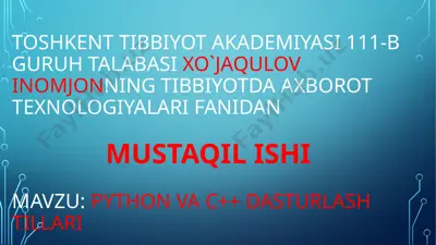 python va c++ dasturlash tillari — PPTX