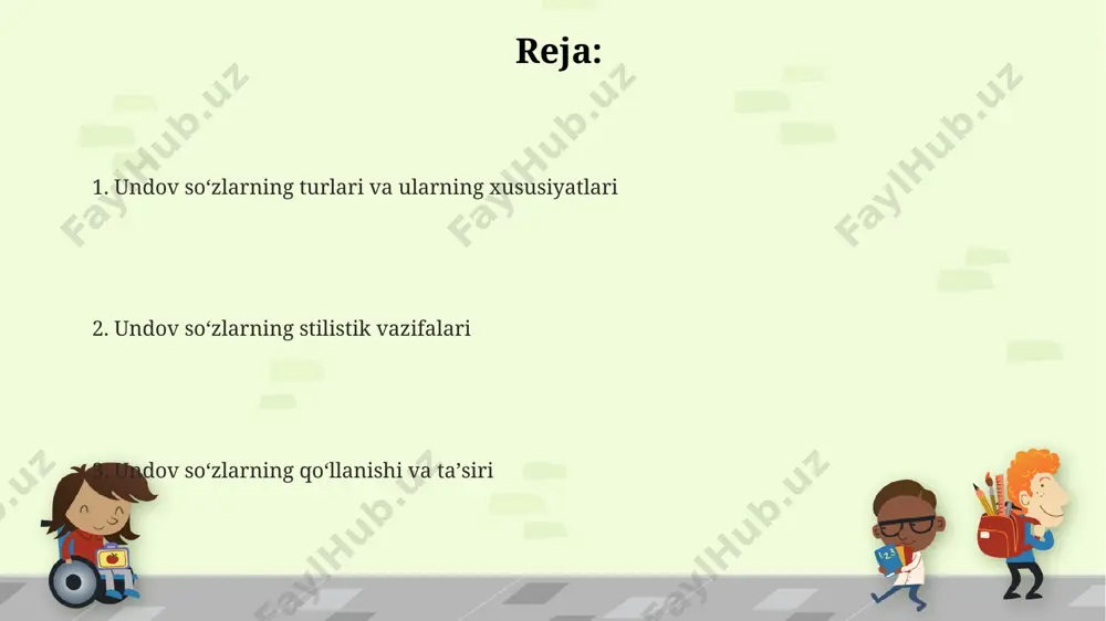 lashda muhim ahamiyat kasb etadi. undov so'zlarining stilistik imkoniyatlari juda keng bo'lib, ular adabiy asarlarda, she'riyatda, 20 dan ortiq turli stilistik vazifalarni bajarishi mumkin – ta'sirchanlikni kuchaytirishdan tortib, muallifning munosabatini ifodalashgacha. undov so'zlari grammatik jihatdan o'zgarmaydigan, mustaqil a'zo bo'lmagan so'zlar bo'lib, ular jumla tarkibida gapning boshqa a'zolariga bog'lanmaydi va ko'pincha 3 ta asosiy sintaktik funksiyani o'taydi: qo'shimcha, kirish so'z yoki mustaqil jumla bo'lishi mumkin. undov so'zlarining stilistik vazifalari undov so'zlarining takrorlanishi (anafora yoki epiphora) tekstga ritm va ohang bag'ishlaydi, muallifning kayfiyatini aniqroq ifodalaydi, masalan, 2-3 marta takrorlash. undov so'zlari, jumlaning emotsional yukini 2-3 baravar oshirib, nutqqa kuchli ifoda vositasi sifatida xizmat qiladi va ularning turini (masalan, quvonch, g'azab) aniqlash mumkin. ba'zi undov so'zlar (10-15 tagacha) badiiy adabiyotda obrazlilikni yaratishda, syujetning rivojlanishiga ta'sir qilishda muhim rol o'ynaydi, obrazlarga hissiy rang beradi. undov so'zlarining emotsional ifodasi ba'zi undov so'zlar, masalan, "voy!" yoki "oh!", kontekstga qarab 3 xilga yaqin emotsiyani (hayrat, qo'rquv, quvonch) …