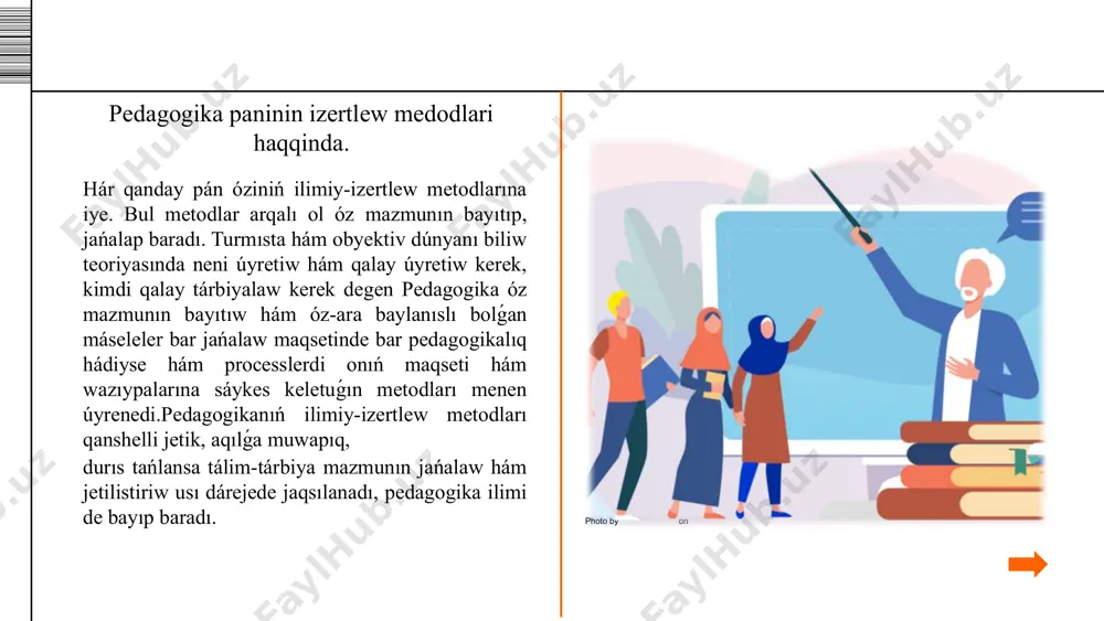 ısqa múnásibet bildiriliwin támiyinleydi. intervyu respondent itibarına bir qatar sorawlardı usınıw tiykarında ótkeriledi. intervyu procesinde alınǵan sorawlarǵa izertlewshi tárepinen múnásibet bildiriliwi onıń nátiyjesin arttıradı.bilimlendiriw mákemesi hújjetlerin analizlew metodi. pedagogik hodisa va daliller tekseriw maqsetinde bilimlendiriw mákemeleri jumısınıń mazmunın sáwlelendiriwshi maǵlıwmatlardı tekseriw maqsetke muwapıq. bul metod ózbekstan respublikasınıń "bilimlendiriw haqqında"ǵı nızamı hám "kadrlar tayarlaw milliy baǵdarlaması" talaplarınıń bilimlendiriw mákemeleri ámeliyatındaǵı orınlanıw jaǵdayın úyreniw, kerek boladi. bilimlendiriw mákemesi jumısınıń mazmunın sáwlelendiriwshi hújjetler tómendegilerden ibarat:oqıw sabaqlarınıń kestesi, oqıw baǵdarlaması, topar (yamasa klass) jumısları, oqıwshılardıń jeke kartaları, buyrıqlar, pedagogikalıq keńes májilisi protokolları jazılǵan dápter, pedagogikalıq keńes qararları, bilimlendiriw mákemesiniń smetası hám de pasportı, tárbiyalıq jumıslar rejesi, oqıw-tárbiyalıq jumıslardı shólkemlestiriw boyınsha esaplar, bilimlendiriw mákemesi úskeneleri (oqıw partaları, stol stullar, jumsaq inebeller hám basqalar) dizimge alınǵan dápter hám basqalar. test metodı. test metodı. bul metod respondentler tárepinen belgili bir pán tarawı yamasa iskerlik (sonıń ishinde, kásiplik jumıs) boyınsha ózlestirilgen teoriyalıq bilim hám ámeliy kónlikpe, uqıplılıqlar dárejesin …
