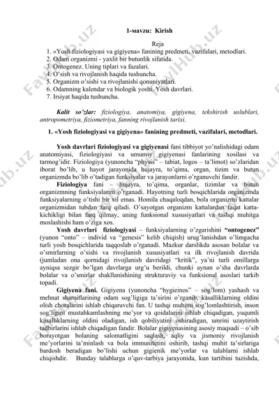 yosh fiziologiyasi va gigiyena — DOCX