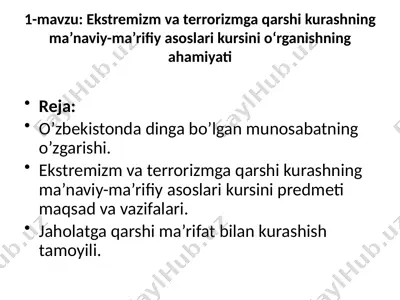 ekstremizm va terrorizmga qarshi kurash ma'nasini tushunish — PPTX