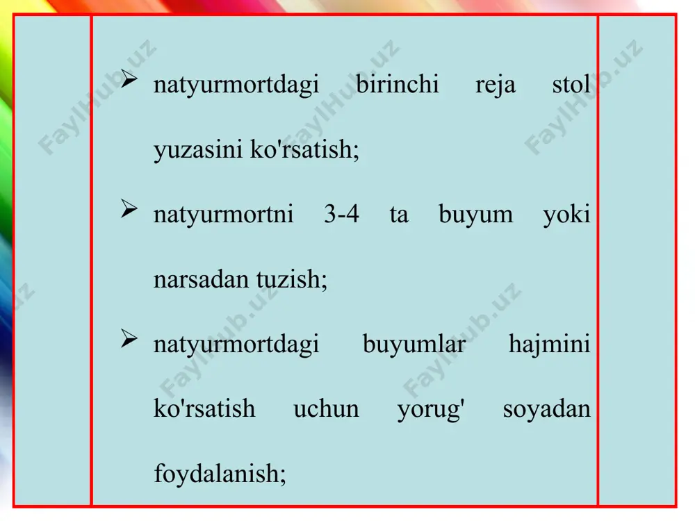 25-26-27-mavzu xotiradan mavzuli natyurmort ishlash 6-sinf - Page 5