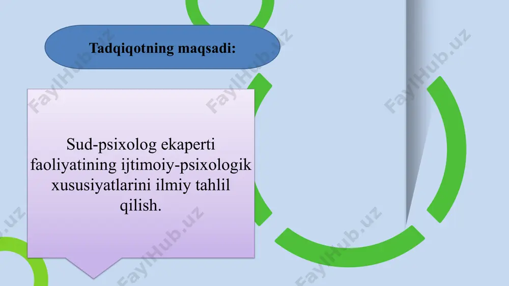a erishish ushun o‘ta muhimdir. bundan tashqari, bir qator rsixologik omillar mavjud, ularni bilish sudning ish ko‘rish rredmetiga to‘g‘ri huquqiy baho berish ushun zarurdir. va bunday hollarni aniqlash ushun rsixologiya sohasida maxsus bilimlarga ega bo‘lish talab qilinadi. bu bilimlarga rsixologik eksrertizani o‘tkazadigan shaxslar ega. sud-psixolog ekspert faoliyatining ijtimoiy-psixologik xususiyatlariga oid mahalliy manbalar muallif tadqiqot mavzusi laziz y. olimov “characteristics of social‑psychological competence development of forensic psychologist” – sud‑psixolog ekspertlarining ijtimoiy‑psixologik kompetensiyalari, emotsional intellekt va kommunikativ malakalarini o‘rganadi. ruslan r. tazetdinov mazkur ilmiy markazda (ric uzbekistan) sud‑psixolog ekspertizasining o‘zbekistondagi xususiyatlari va ijtimoiy‑psixologik ta’siri  . m.r. sultonova sud‑psixologik ekspertlar o‘rtasidagi ijtimoiy‑psixologik moslashuv, psixologik stress va moslashish kabi omillarni tahlil qiladi . sh.h. abdullayeva va boshqalar sud-psixolog ekspertlarning kommunikativ va ijtimoiy‑psixologik ko‘nikmalarini shakllantirishdagi rolini o‘rganadi . hozirgi vaqtda sud-rsixologik eksrertiza nazariyasida, mavjud bo‘lgan hal etilmagan muammolarga qaramay, yetarli darajada ilmiy vositalar mavjud. ular yuridik faoliyatning turli sohalarida amaliy vazifalarni hal etish ushun …