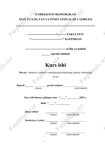 ommaviy axborot vositalarining bolalarning ijtimoiy tarbiyasiga  kurs ishi — DOCX