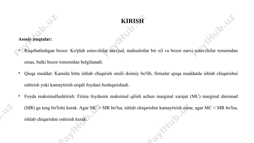 rlari bilan bog'laydi va mc (marginal xarajat) egri chizig'ining o'zgaruvchan xarajatlar (avc) dan yuqori bo'lgan qismidan kelib chiqadi. bu egri chiziq firmalarning ishlab chiqarish miqdoriga qarab bozor narxini qanday qabul qilishlarini ko'rsatadi. agar p > avc bo'lsa, firma ishlab chiqarishni davom ettiradi, chunki bozor narxi o'zgaruvchan xarajatlarni qoplaydi va qo'shimcha ishlab chiqarish foydali bo'ladi. agar p avc sharti bilan hosil bo'ladi. bozor ta'minoti egri chizig'i bozor ta'minoti egri chizig'i barcha firmalarning ta'minoti egri chizig'larining yig'indisidan hosil bo'ladi. har bir firma o'zining ta'minoti egri chizig'iga asoslanib ishlab chiqarishni belgilaydi, va bozor ta'minoti egri chizig'i shu firmalarning ta'minotlarini jamlaydi. bozor narxi o'zgarganda, har bir firma o'z ishlab chiqarish miqdorini mos ravishda o'zgartiradi. agar bozor narxi oshsa, firmalar ishlab chiqarishni ko'paytirishga moyil bo'ladi, chunki ular ko'proq foyda olish imkoniyatiga ega bo'lishadi. aksincha, bozor narxi pasayganda, firmalar ishlab chiqarishni kamaytirishga qaror qilishadi. bozor ta'minoti egri chizig'i bozor narxiga bog'liq holda o'zgaradi. yuqori bozor narxlari …