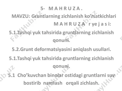 gruntlarning zichlanish ko’rsatkichlari — PDF