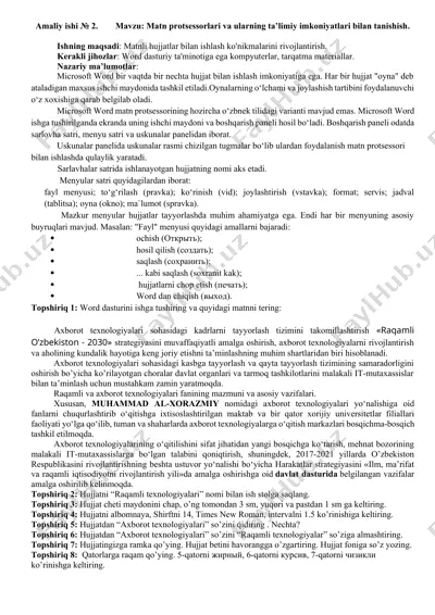 microsoft word matn protsessorlari haqida mavzu — DOCX