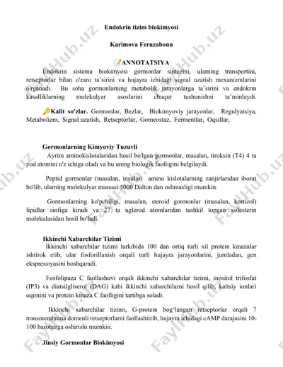 endokrin tizim biokimyosi — DOCX