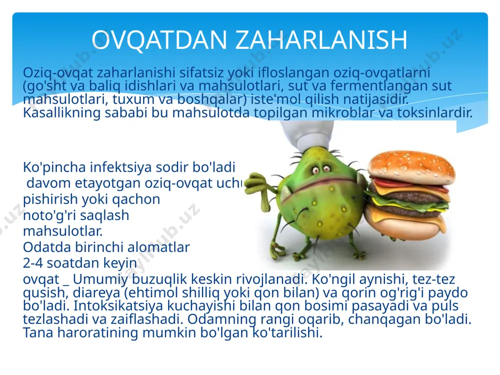 vulsiyalar va ekstremitalarning ko'k rangga aylanishi mumkin. shifokorlar kelishidan oldin shoshilinch tez yordam chaqirish va oshqozonni yuvish kerak. mishiq zahirish uglerod oksidi yoki yorug'lik gazidan zaharlangan odamlar quyidagilarni boshdan kechirishadi: quloqlarda umumiy zaiflik , bosh og'rig'i , bosh aylanishi , nafas qisilishi , zaiflashgan puls , ko'ngil aynishi qusish . alomati ongni yo'qotish va mumkin bo'lgan konvulsiyalardir. jabrlanuvchini birinchi navbatda toza havoga olib chiqish, choy yoki qahva kabi ogohlantiruvchi ichimliklar berish va ammiakni hidlash kerak. agar kerak bo'lsa, sun'iy nafas oling, ishqalang va isitish yostiqchalari bilan yoping. uglaron monooksid va choraklarning zaharlanishi oppoq grebe. alomatlar : 68 soatdan keyin va undan keyin paydo bo'ladi nazoratsiz qusish, kolik qorin og'rig'i, diareya . 2-3 kunlarda quyidagilar paydo bo'ladi: jigar va buyrak etishmovchilik , sariqlik , jigarning anuriya . rivojlanadi . o'lim darajasi 50% ga etadi. qo'ziqorinlardan zaharlanish pashshalar. alomatlar : 2 soatdan kechiktirmay vujudga keladi qusish , kuchayishi , suv oqishi , …