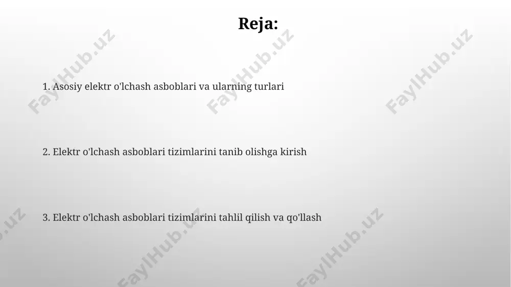 роқ, кучланишни (в), токни (а) ва қаршиликни (ом) ўлчаш каби бир нечта функцияларни бирлаштириб, 3½ ёки 4½ рақамли дисплейларда натижани кўрсатади. xavfsizlik choralari va o'lchash usullari o'lchash jarayonida 2-3 kishilik brigada bo'lib ishlash va bir-birlarini nazorat qilish xavfsizlikni ta'minlashning muhim jihati hisoblanadi. to'g'ri ulanishni tekshirish va qisqa tutashuvdan saqlanish kerak. o'lchashdan avval jihozlarning 1000v dan yuqori kuchlanishga chidamliligini tekshirish va himoya vositalaridan (dielektrik qo'lqoplar, izolyatsion matolar) foydalanish majburiydir. maxsus elektr o'lchash asboblari ushbu asboblarning ko'pchiligi, avtomatik ma'lumotlarni qayta ishlash va usb yoki ethernet orqali tashqi qurilmalar bilan aloqa qilish kabi qo'shimcha funksiyalar bilan jihozlangan. maxsus elektr o'lchash asboblari yuqori aniqlikdagi o'lchovlarni, masalan, 0,01% gacha bo'lgan nisbiy xatolik bilan ta'minlaydi va ko'pincha ilmiy tadqiqotlar va kalibrlash jarayonlarida qo'llaniladi. elektr o'lchash asboblari tizimlarining umumiy ko'rinishi elektr o'lchash asboblari tizimlari analog va raqamli turlariga bo'linadi, analog tizimlar ko'rsatkich strelkali, raqamlilar esa raqamli displey yordamida o'lchov natijalarini ko'rsatadi, aniqligi 0,1% dan 5% gacha o'zgaradi. …