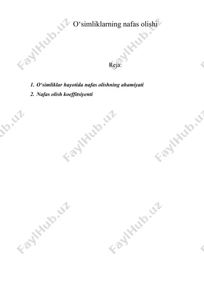 о‘simliklarning nafas olishi — DOC