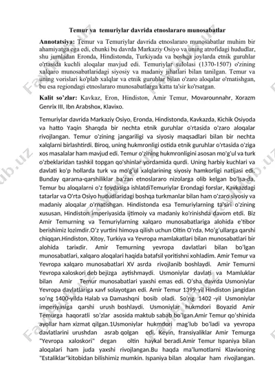 temur va temuriylar davrida etnoslararo munosabatlar — DOCX