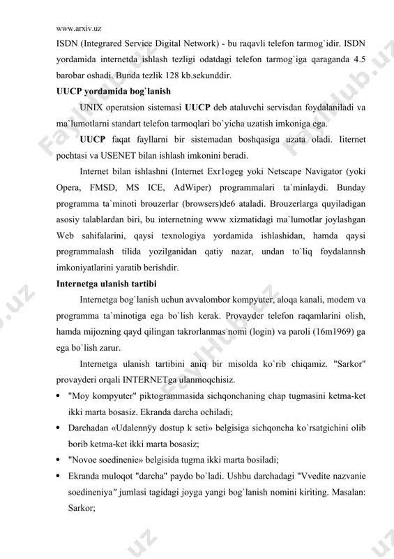 tarmoqning asosiy xizmatlari. internet ulanish usullari - Page 5